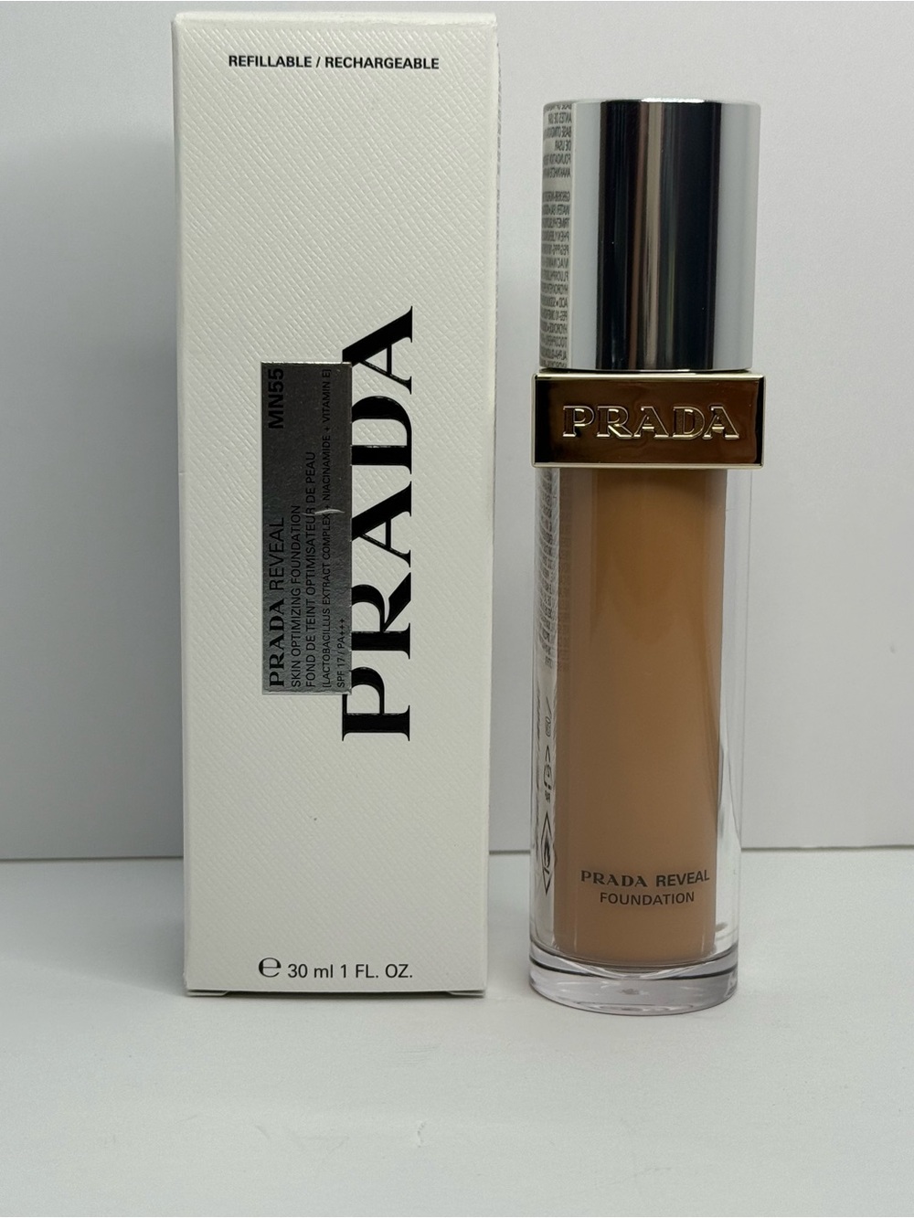 Prada Reveal Foundation — MN55 medium tone with neutral undertone